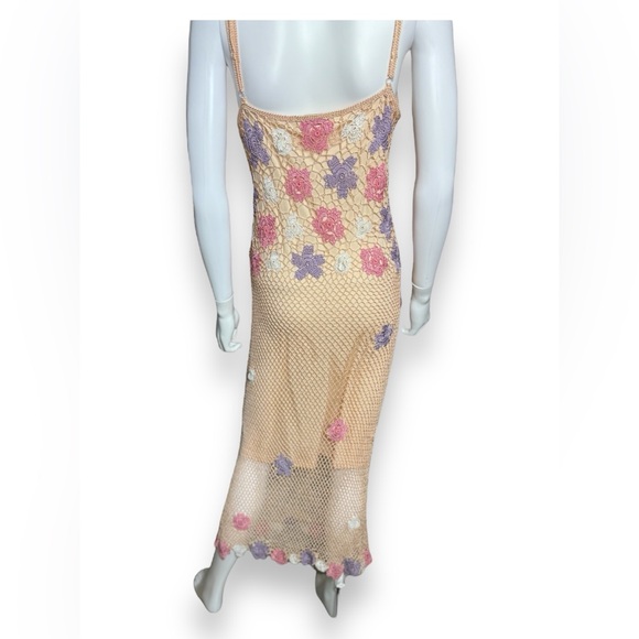 Vintage Kroshetta by Papillon Peach Floral Crochet Dress - Picture 7 of 11